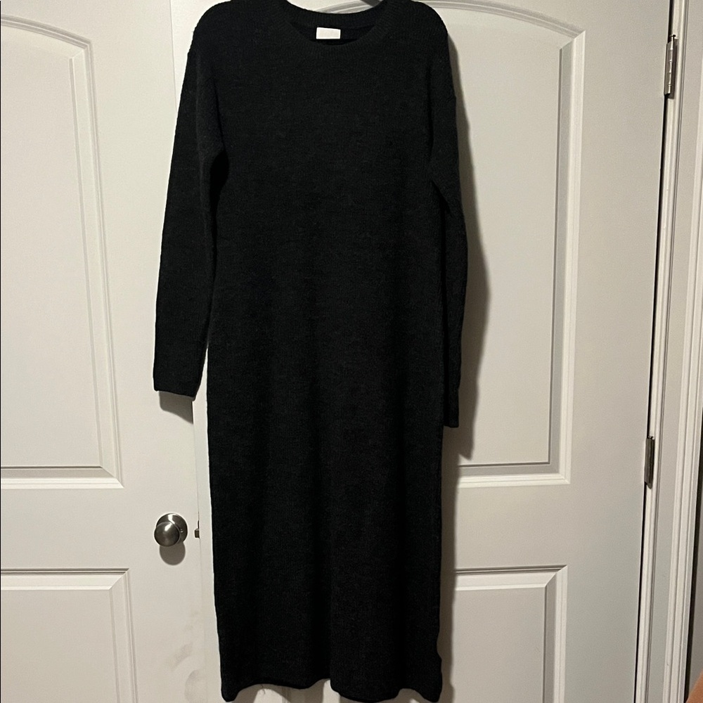 Elegant dark gray Long Sleeve sweater Dress